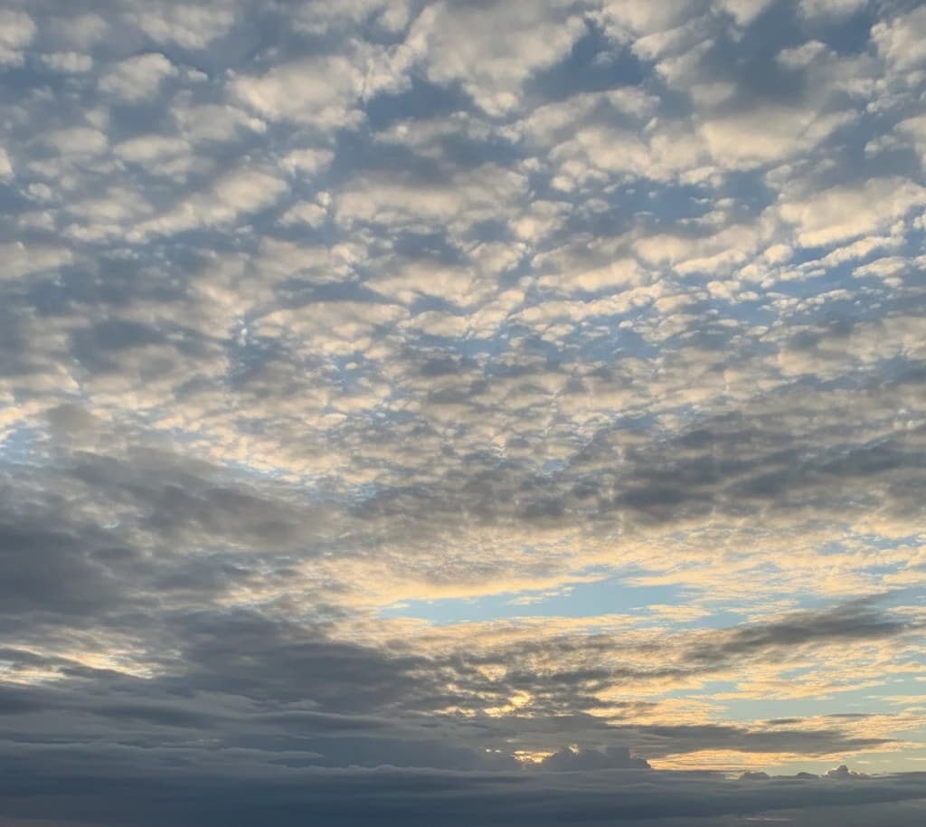 Ein weiter blauer Himmel mit Altocumulus-Wolken bei Sonnenuntergang symbolisiert die grenzenlose Reichweite und Zuverlässigkeit von Nordway Logistics.